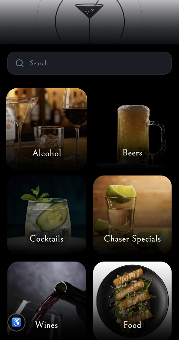 Vino smart menu app showing categories like Alcohol, Beers, Cocktails, Wines, and Food