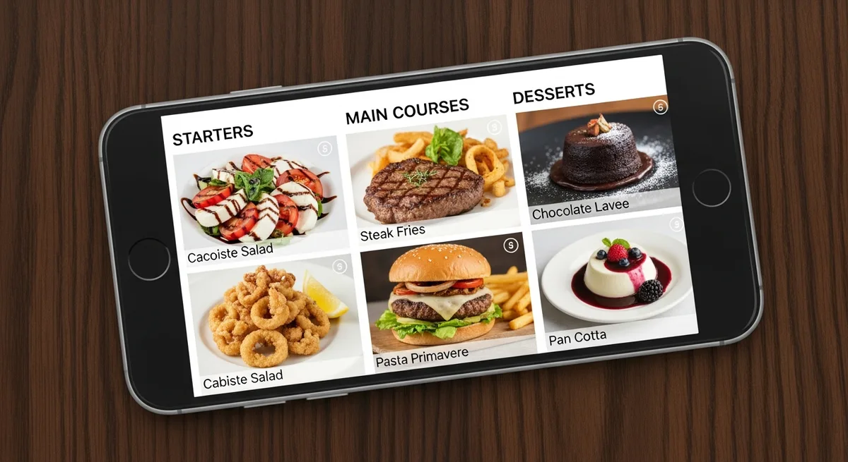 Layout di psicologia dei prezzi del menu digitale che mostra il posizionamento strategico degli articoli su uno schermo di smartphone