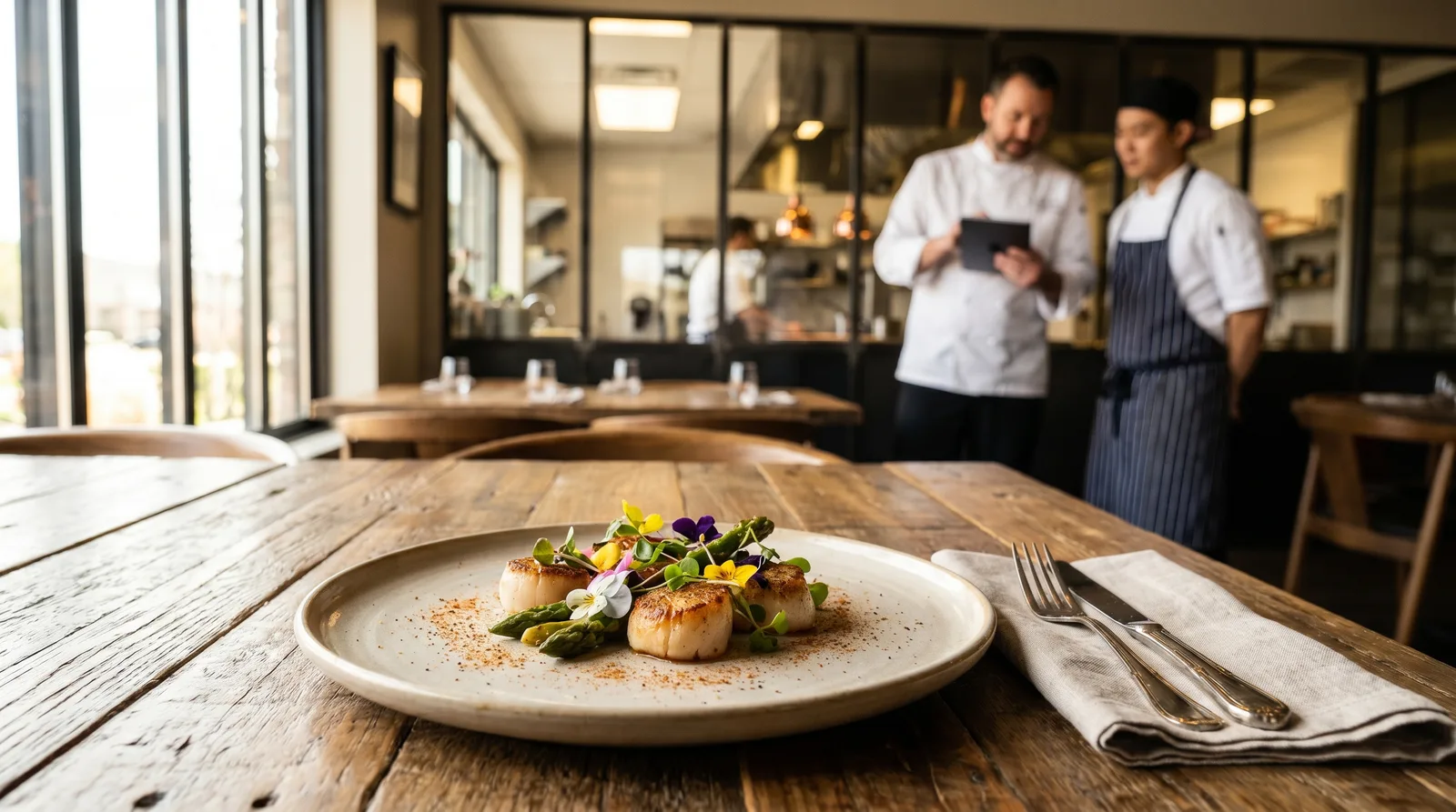 Digitales Restaurantmenü mit appetitlichen Menübeschreibungen, die Gerichte an Gäste verkaufen