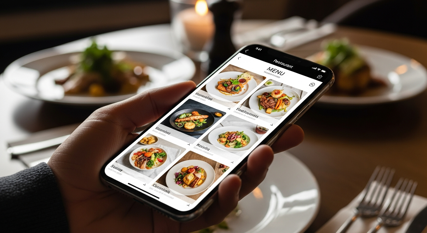 Comparaison côte à côte d'un menu de restaurant mal conçu et bien conçu sur un écran de téléphone mobile