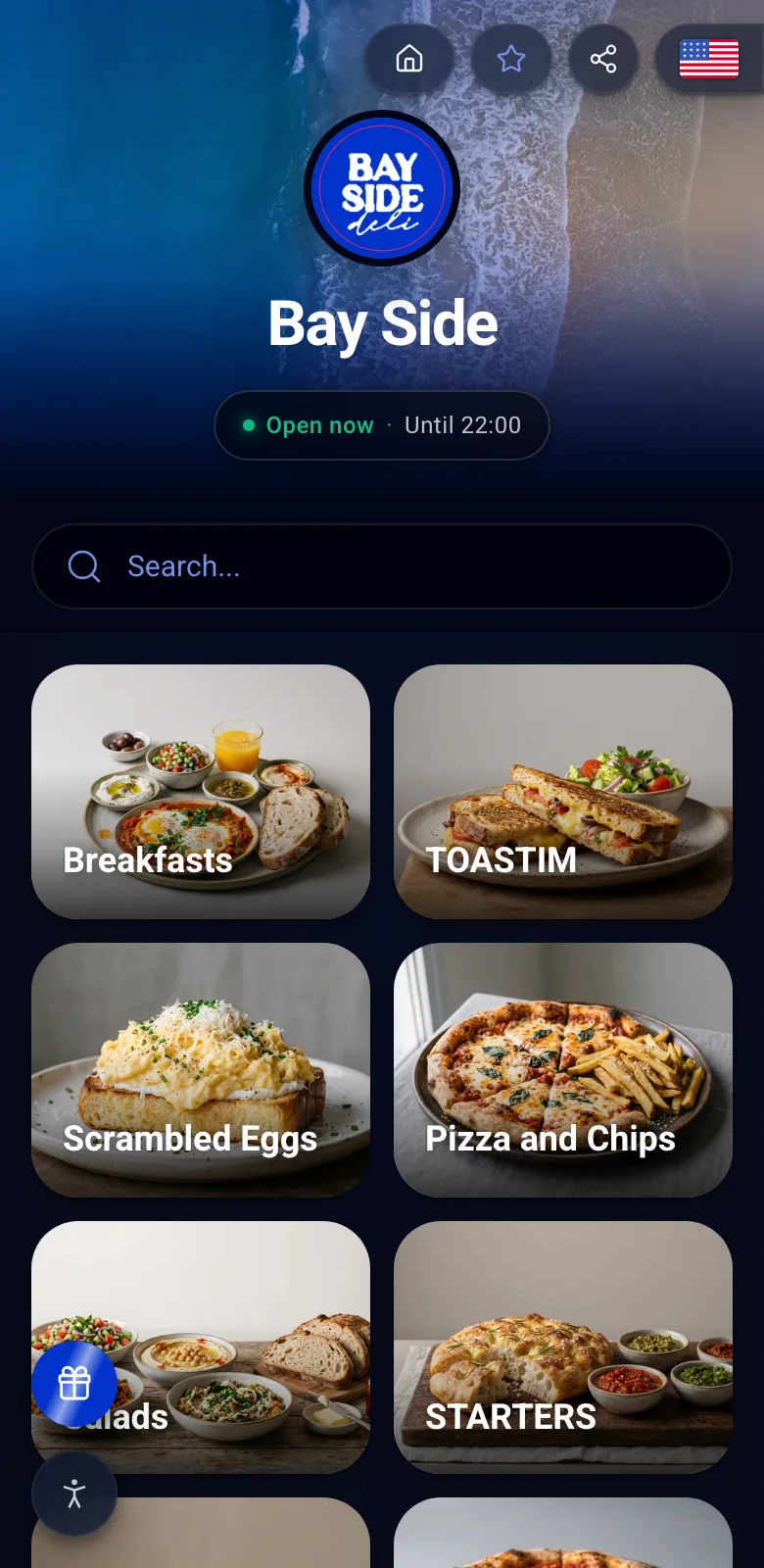 Bay Side restaurant menu in English